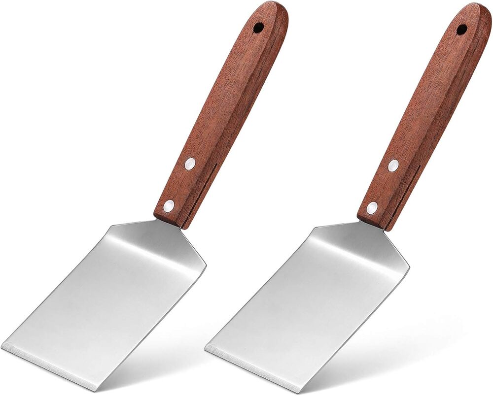 2 Pieces Small Brownie Cookie Spatula Metal Stainless Steel with Wooden Handle